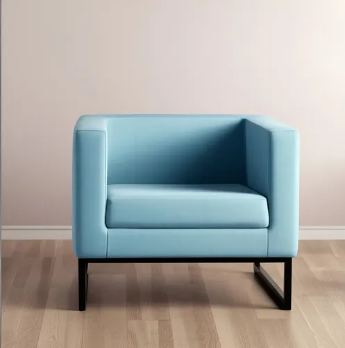 poltrona azul moderna em ambiente minimalista