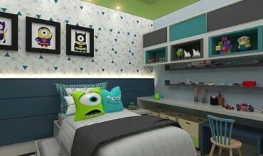 quarto de menino em tons verdes com decoração de personagem