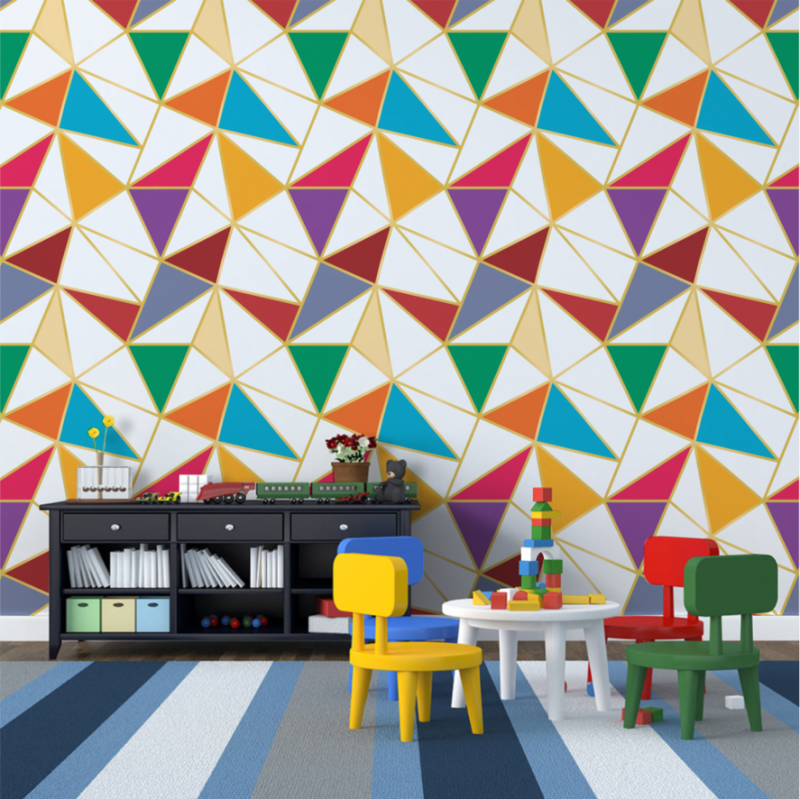 papel de parede com formas geométricas no estilo Dopamine Decor