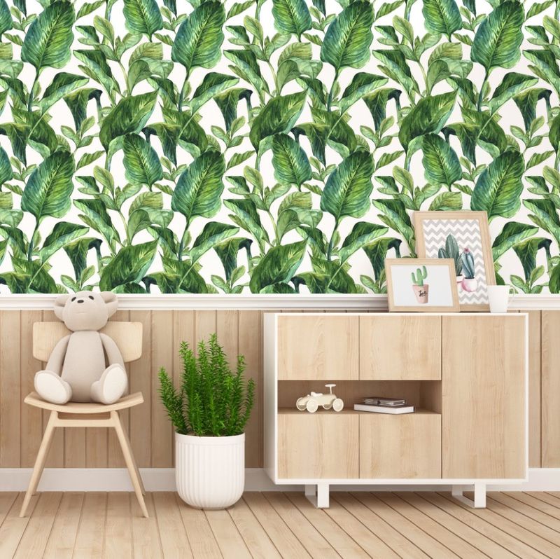 papel de parede adesivo folhagem verde