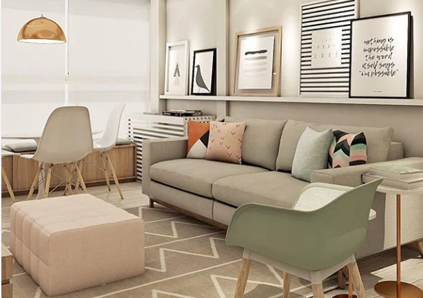 espaço decorado com paleta de cores neutra