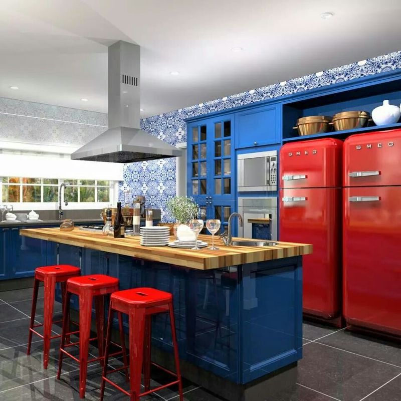 cozinha Vermelha com azul
