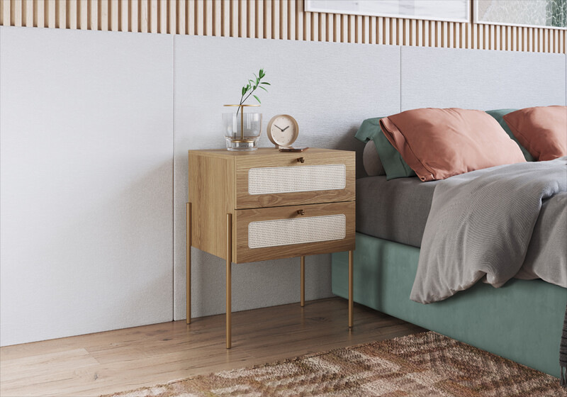 Mesa de cabeceira moderna com gavetas e decorativa