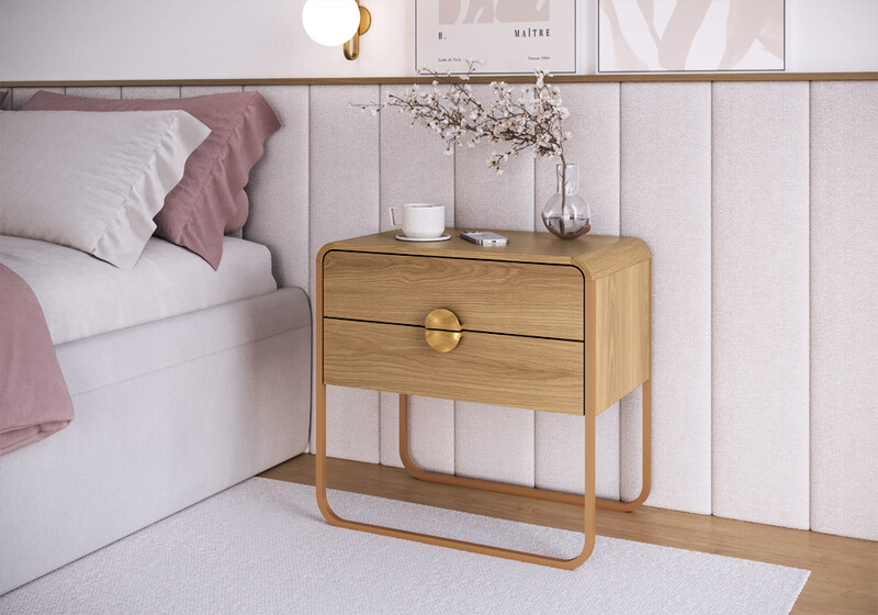 Mesinha de cabeceira moderna em quarto aconchegante