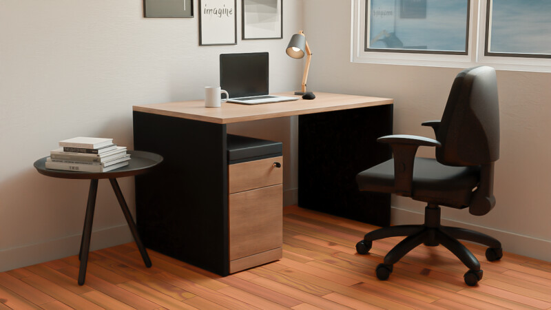 Escrivaninha moderna com cadeira e laptop