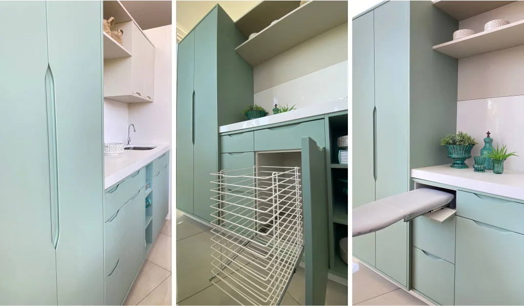 Móveis planejados em cozinha moderna verde água