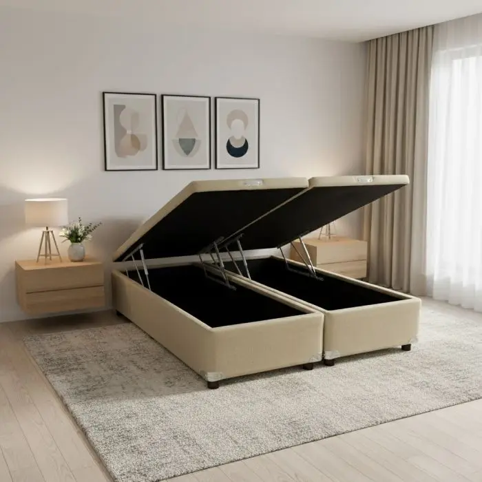 Cama box com compartimento de armazenamento aberto