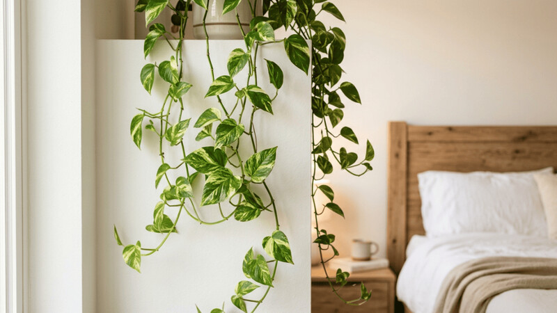Planta pendente em quarto aconchegante