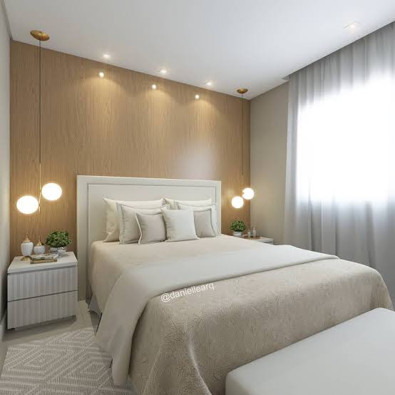 Quarto moderno com cama e iluminação suave